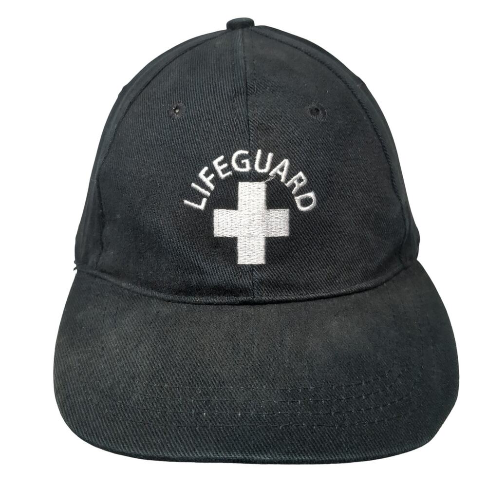 Lifeguard Fitted Baseball Hat Solid Black One Size Embroidered 6 Panel